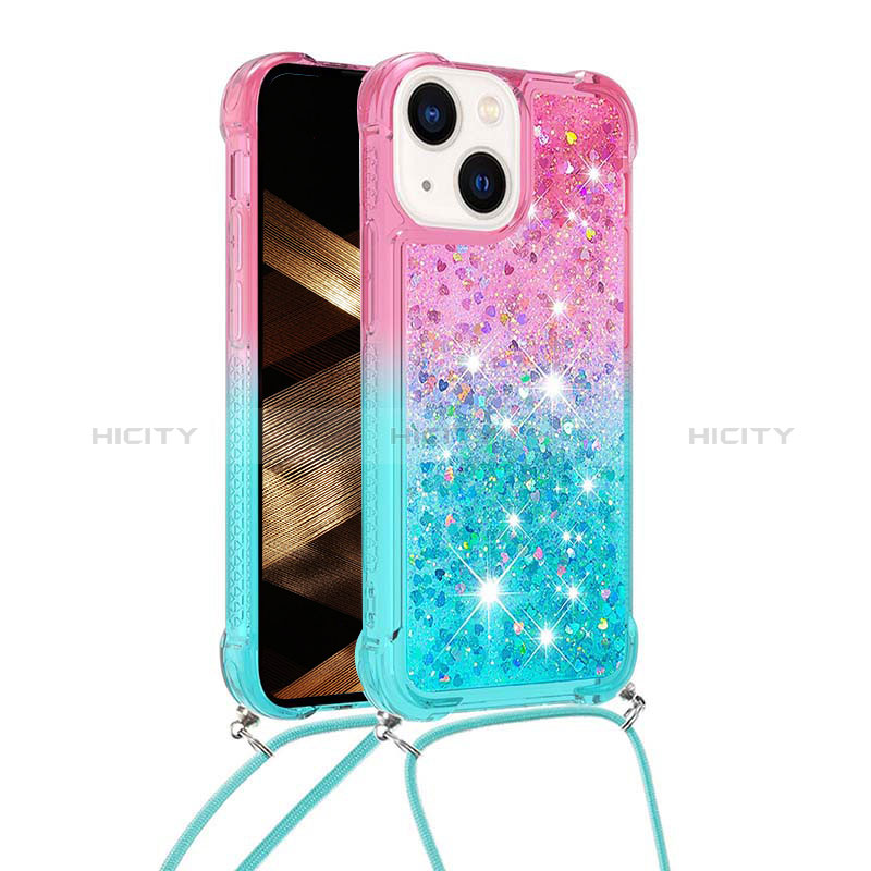 Funda Silicona Carcasa Goma Bling-Bling con Acollador Cordon Lanyard S01 para Apple iPhone 13