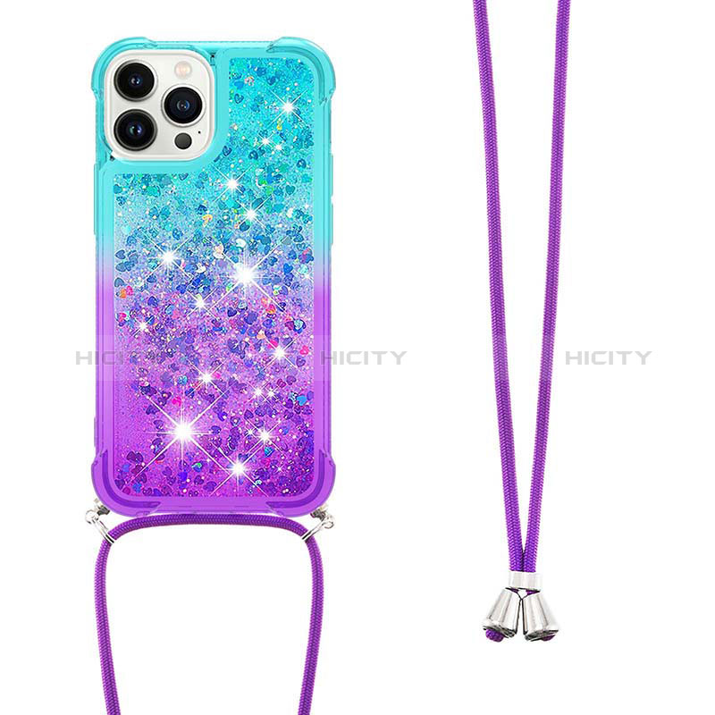 Funda Silicona Carcasa Goma Bling-Bling con Acollador Cordon Lanyard S01 para Apple iPhone 13 Pro Max