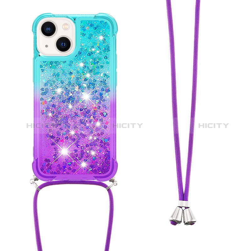 Funda Silicona Carcasa Goma Bling-Bling con Acollador Cordon Lanyard S01 para Apple iPhone 14 Plus