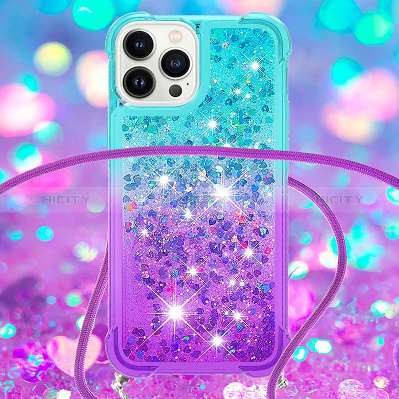 Funda Silicona Carcasa Goma Bling-Bling con Acollador Cordon Lanyard S01 para Apple iPhone 15 Pro