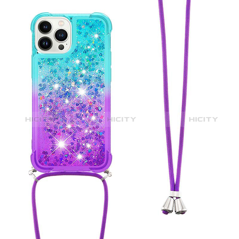 Funda Silicona Carcasa Goma Bling-Bling con Acollador Cordon Lanyard S01 para Apple iPhone 16 Pro Max