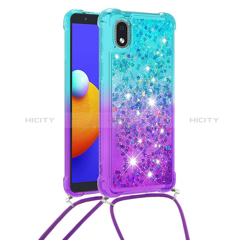 Funda Silicona Carcasa Goma Bling-Bling con Acollador Cordon Lanyard S01 para Samsung Galaxy A01 Core