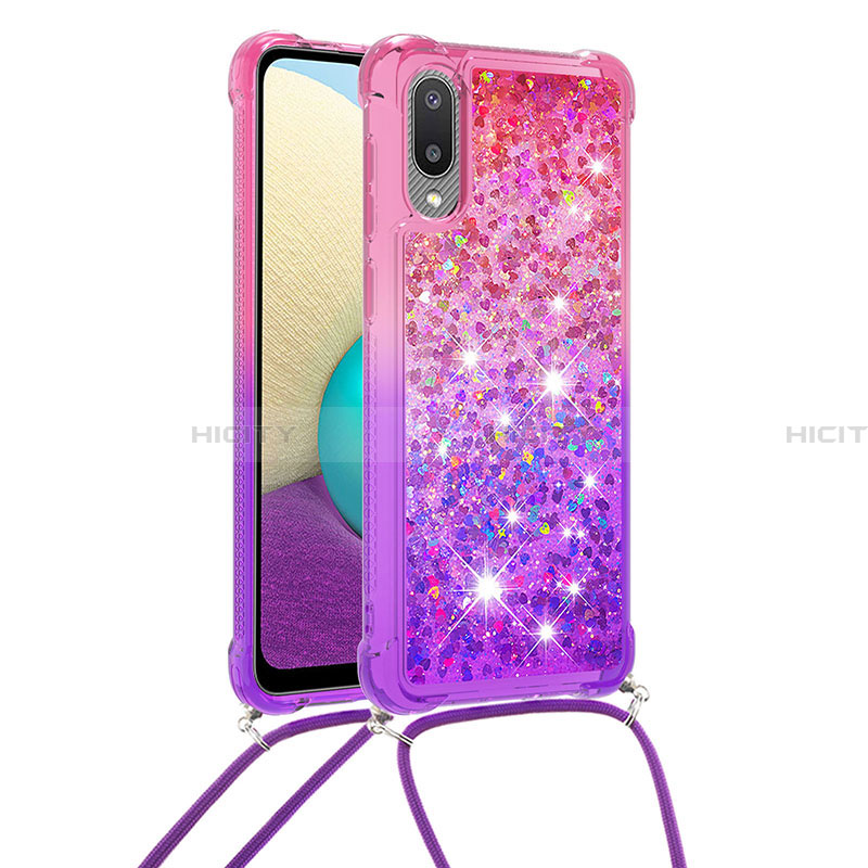 Funda Silicona Carcasa Goma Bling-Bling con Acollador Cordon Lanyard S01 para Samsung Galaxy A02