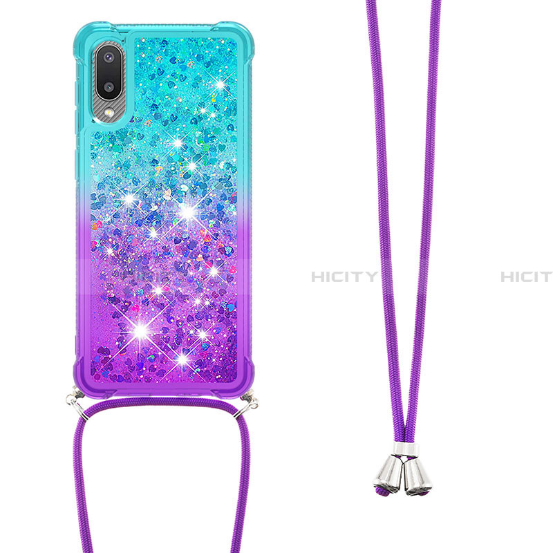 Funda Silicona Carcasa Goma Bling-Bling con Acollador Cordon Lanyard S01 para Samsung Galaxy A02