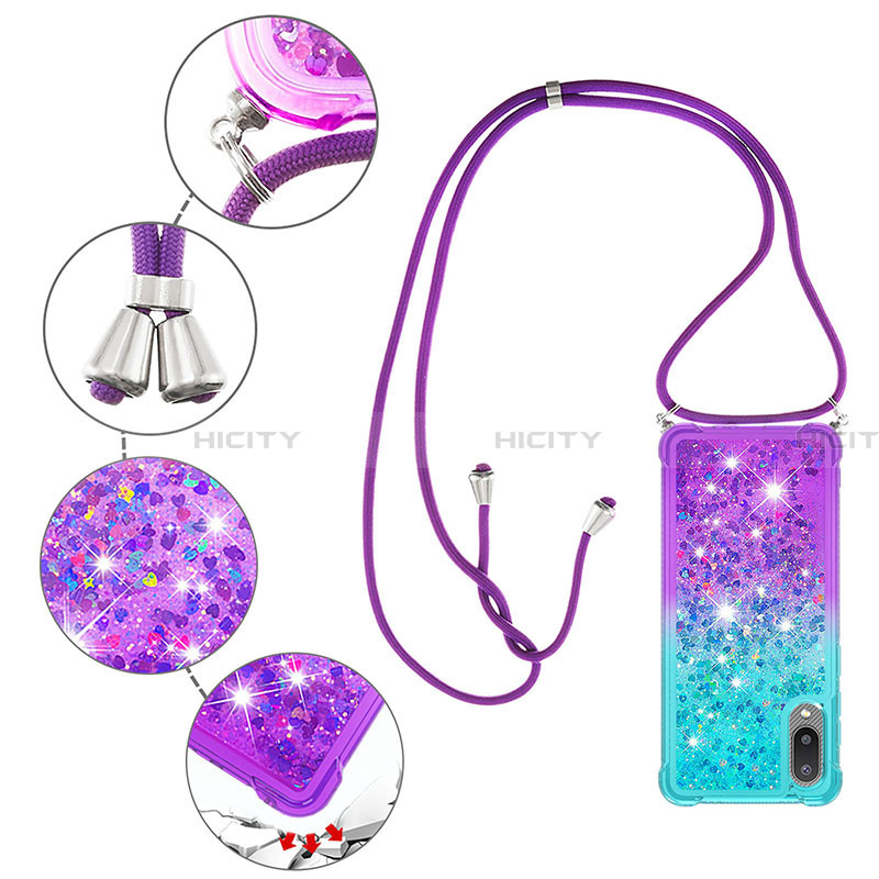 Funda Silicona Carcasa Goma Bling-Bling con Acollador Cordon Lanyard S01 para Samsung Galaxy A02