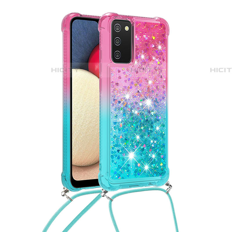 Funda Silicona Carcasa Goma Bling-Bling con Acollador Cordon Lanyard S01 para Samsung Galaxy A03s