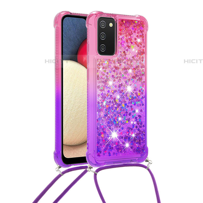 Funda Silicona Carcasa Goma Bling-Bling con Acollador Cordon Lanyard S01 para Samsung Galaxy A03s