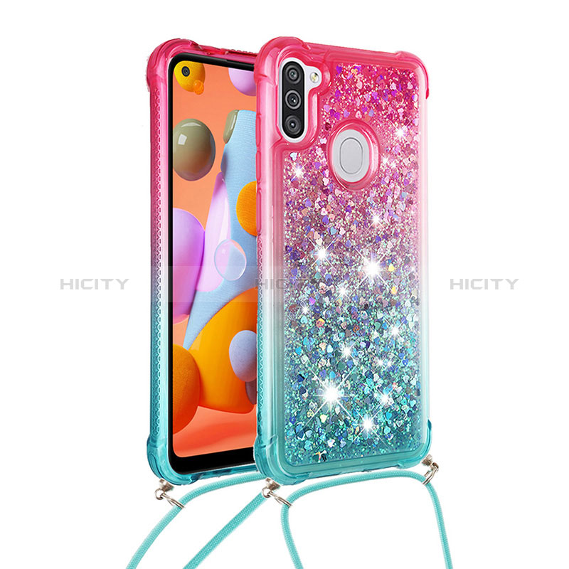 Funda Silicona Carcasa Goma Bling-Bling con Acollador Cordon Lanyard S01 para Samsung Galaxy A11