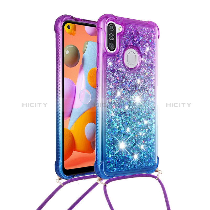 Funda Silicona Carcasa Goma Bling-Bling con Acollador Cordon Lanyard S01 para Samsung Galaxy A11