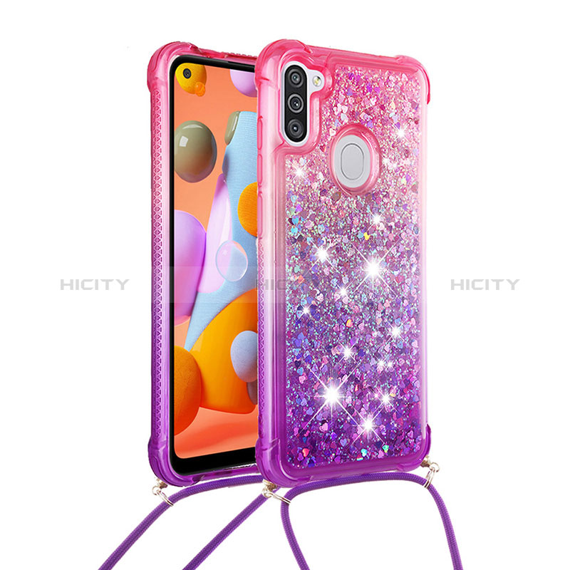 Funda Silicona Carcasa Goma Bling-Bling con Acollador Cordon Lanyard S01 para Samsung Galaxy A11