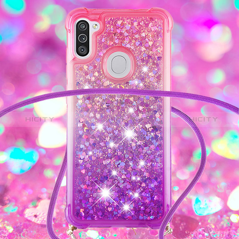 Funda Silicona Carcasa Goma Bling-Bling con Acollador Cordon Lanyard S01 para Samsung Galaxy A11