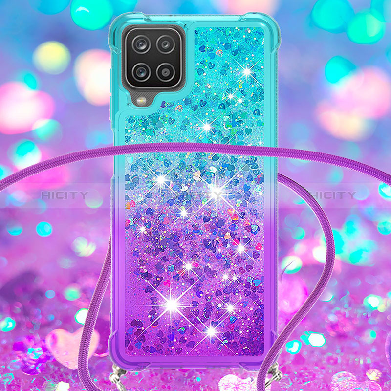 Funda Silicona Carcasa Goma Bling-Bling con Acollador Cordon Lanyard S01 para Samsung Galaxy A12