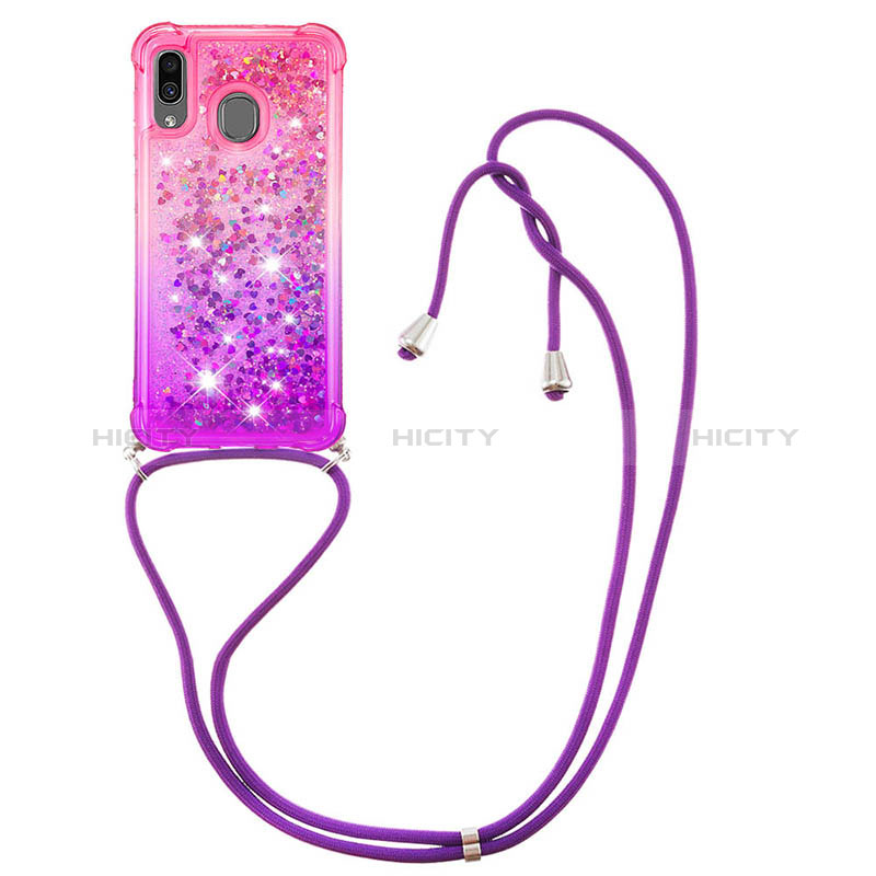 Funda Silicona Carcasa Goma Bling-Bling con Acollador Cordon Lanyard S01 para Samsung Galaxy A20