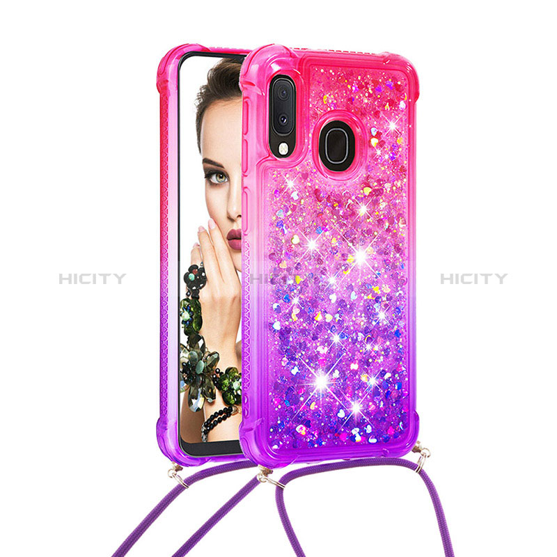 Funda Silicona Carcasa Goma Bling-Bling con Acollador Cordon Lanyard S01 para Samsung Galaxy A20e