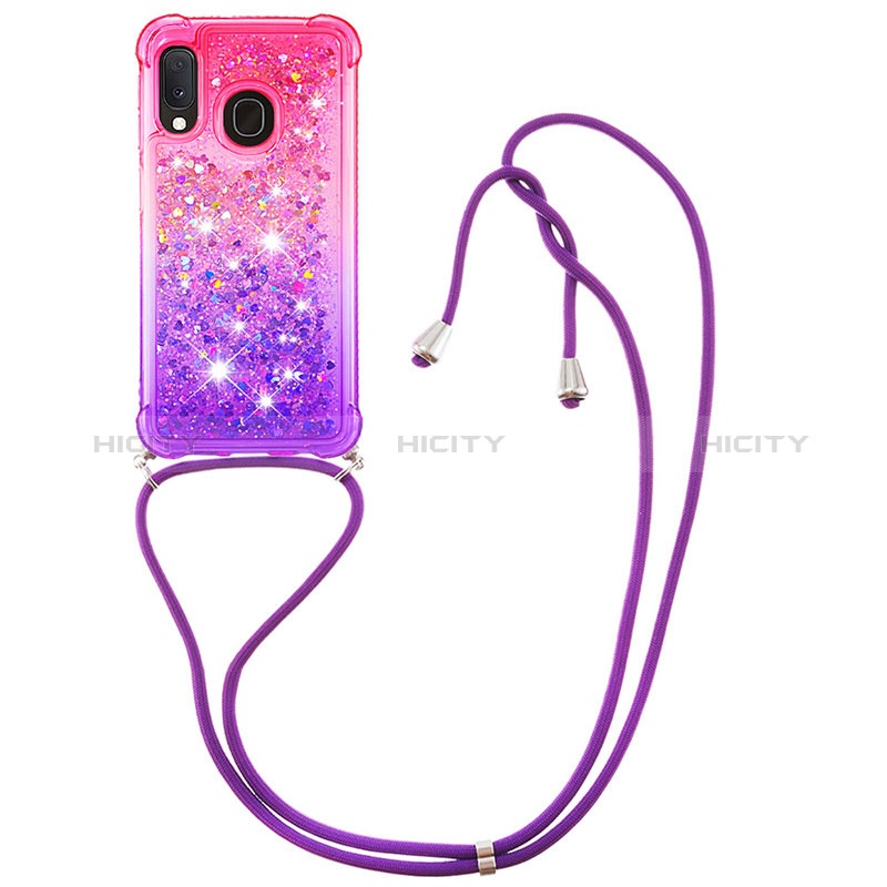 Funda Silicona Carcasa Goma Bling-Bling con Acollador Cordon Lanyard S01 para Samsung Galaxy A20e