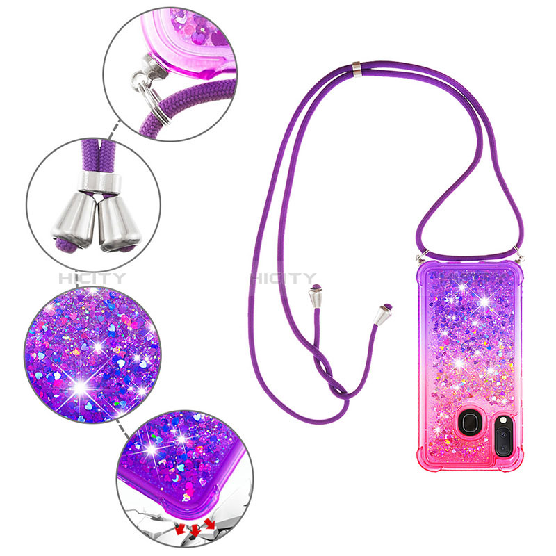 Funda Silicona Carcasa Goma Bling-Bling con Acollador Cordon Lanyard S01 para Samsung Galaxy A20e