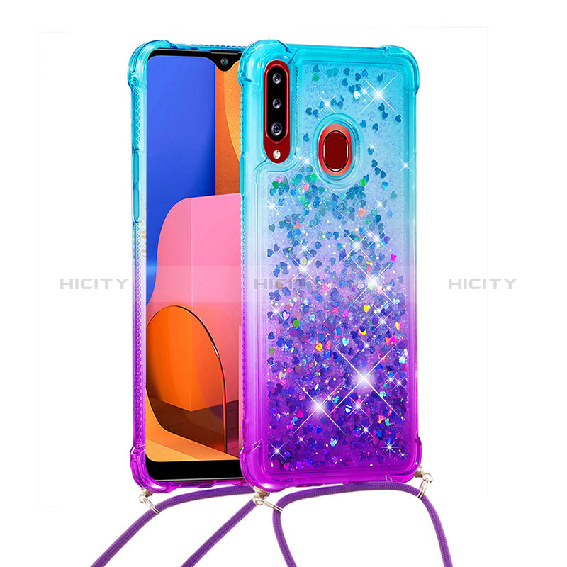 Funda Silicona Carcasa Goma Bling-Bling con Acollador Cordon Lanyard S01 para Samsung Galaxy A20s