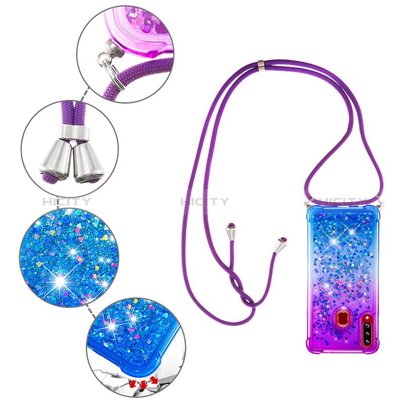 Funda Silicona Carcasa Goma Bling-Bling con Acollador Cordon Lanyard S01 para Samsung Galaxy A20s