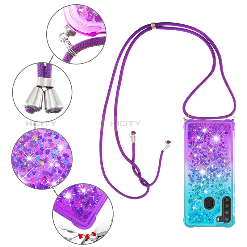 Funda Silicona Carcasa Goma Bling-Bling con Acollador Cordon Lanyard S01 para Samsung Galaxy A21