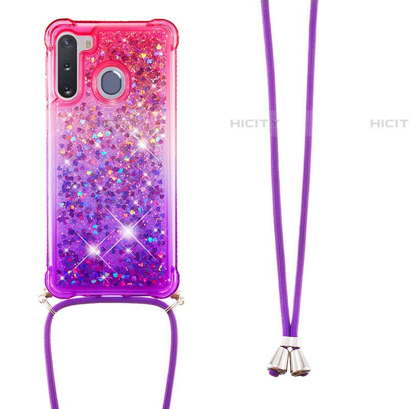 Funda Silicona Carcasa Goma Bling-Bling con Acollador Cordon Lanyard S01 para Samsung Galaxy A21 European