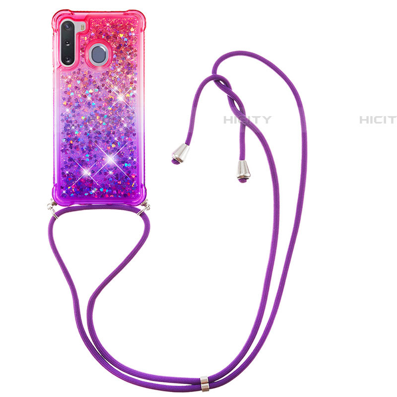 Funda Silicona Carcasa Goma Bling-Bling con Acollador Cordon Lanyard S01 para Samsung Galaxy A21 European