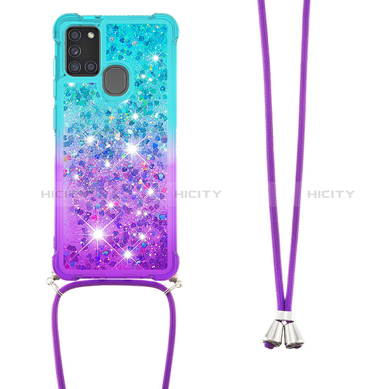 Funda Silicona Carcasa Goma Bling-Bling con Acollador Cordon Lanyard S01 para Samsung Galaxy A21s