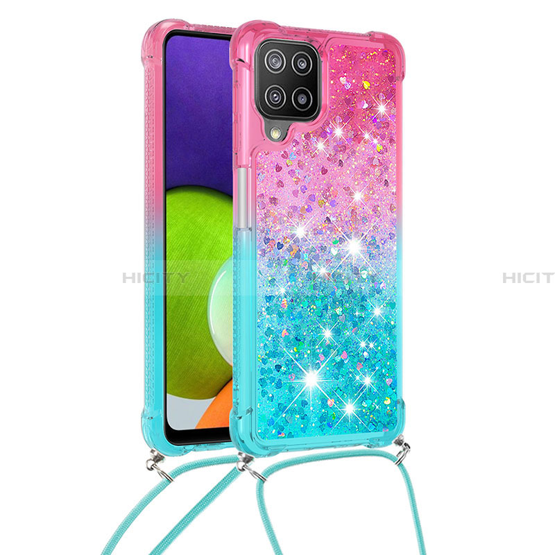 Funda Silicona Carcasa Goma Bling-Bling con Acollador Cordon Lanyard S01 para Samsung Galaxy A22 4G