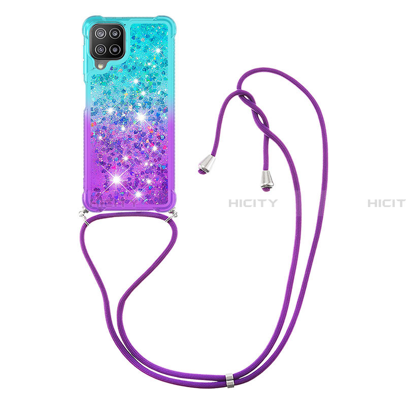 Funda Silicona Carcasa Goma Bling-Bling con Acollador Cordon Lanyard S01 para Samsung Galaxy A22 4G