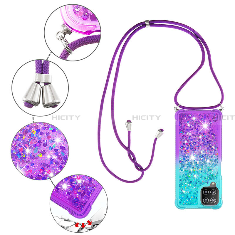 Funda Silicona Carcasa Goma Bling-Bling con Acollador Cordon Lanyard S01 para Samsung Galaxy A22 4G