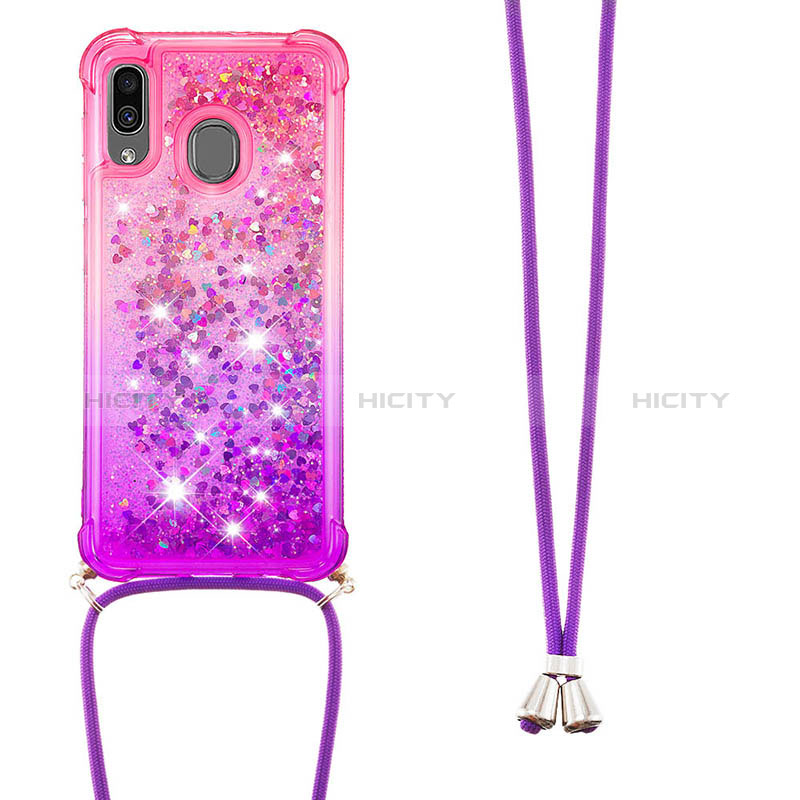 Funda Silicona Carcasa Goma Bling-Bling con Acollador Cordon Lanyard S01 para Samsung Galaxy A30