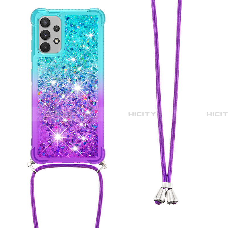 Funda Silicona Carcasa Goma Bling-Bling con Acollador Cordon Lanyard S01 para Samsung Galaxy A32 5G