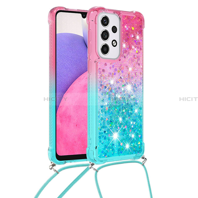 Funda Silicona Carcasa Goma Bling-Bling con Acollador Cordon Lanyard S01 para Samsung Galaxy A33 5G Rosa