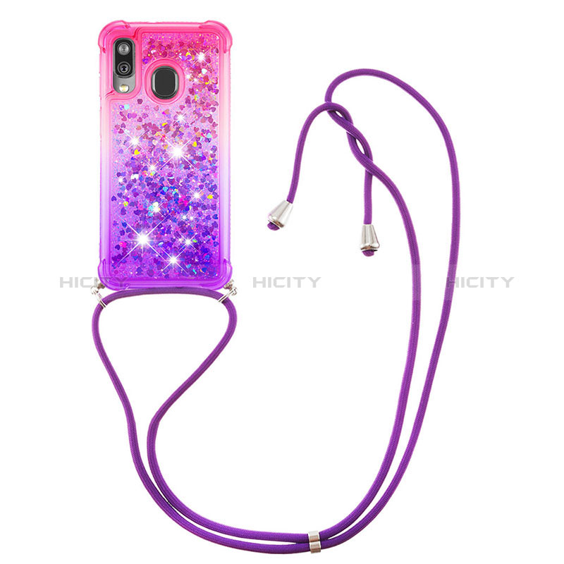 Funda Silicona Carcasa Goma Bling-Bling con Acollador Cordon Lanyard S01 para Samsung Galaxy A40