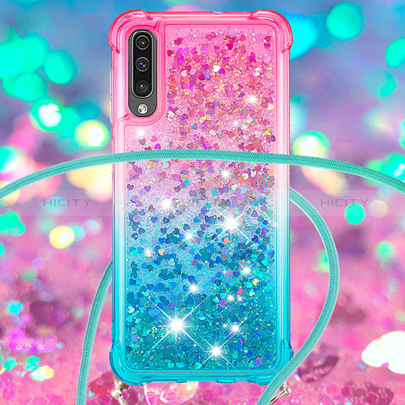 Funda Silicona Carcasa Goma Bling-Bling con Acollador Cordon Lanyard S01 para Samsung Galaxy A50S