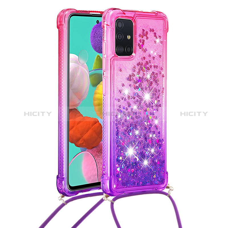 Funda Silicona Carcasa Goma Bling-Bling con Acollador Cordon Lanyard S01 para Samsung Galaxy A51 4G