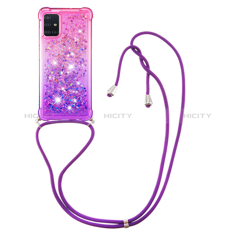 Funda Silicona Carcasa Goma Bling-Bling con Acollador Cordon Lanyard S01 para Samsung Galaxy A51 4G