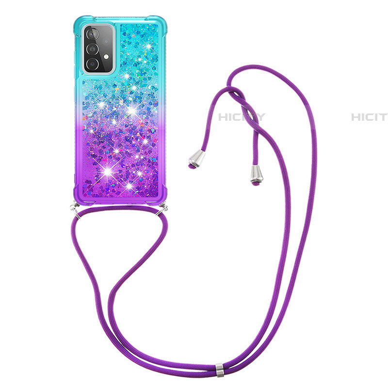 Funda Silicona Carcasa Goma Bling-Bling con Acollador Cordon Lanyard S01 para Samsung Galaxy A52 5G