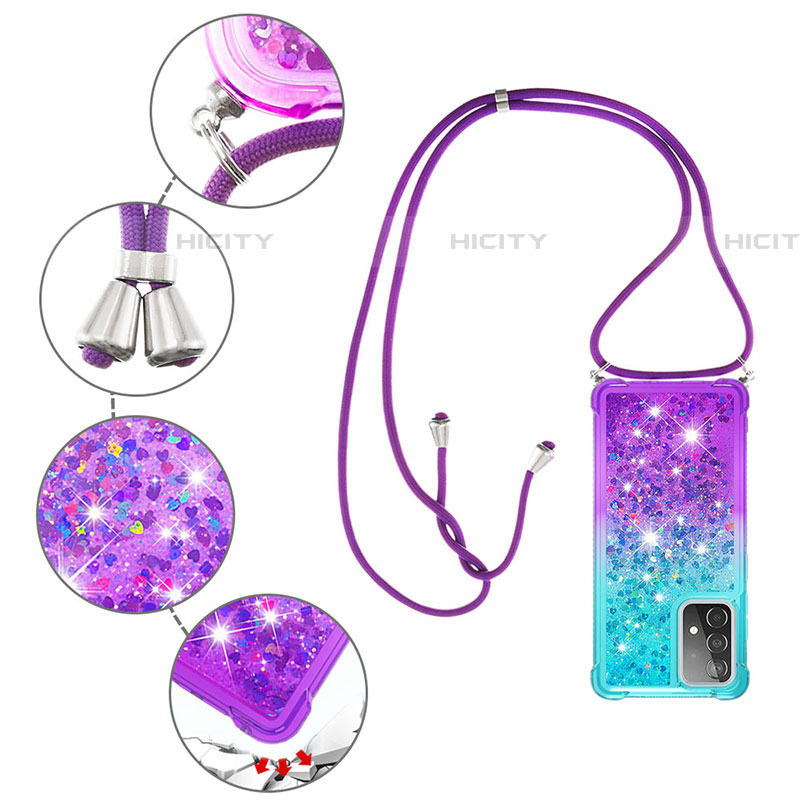 Funda Silicona Carcasa Goma Bling-Bling con Acollador Cordon Lanyard S01 para Samsung Galaxy A52 5G