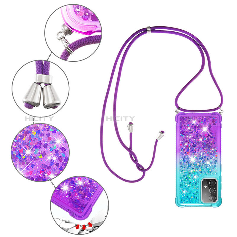 Funda Silicona Carcasa Goma Bling-Bling con Acollador Cordon Lanyard S01 para Samsung Galaxy A52s 5G