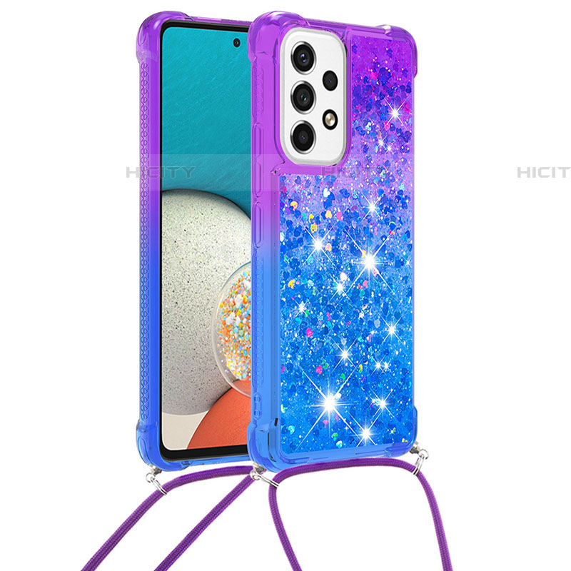 Funda Silicona Carcasa Goma Bling-Bling con Acollador Cordon Lanyard S01 para Samsung Galaxy A53 5G Morado