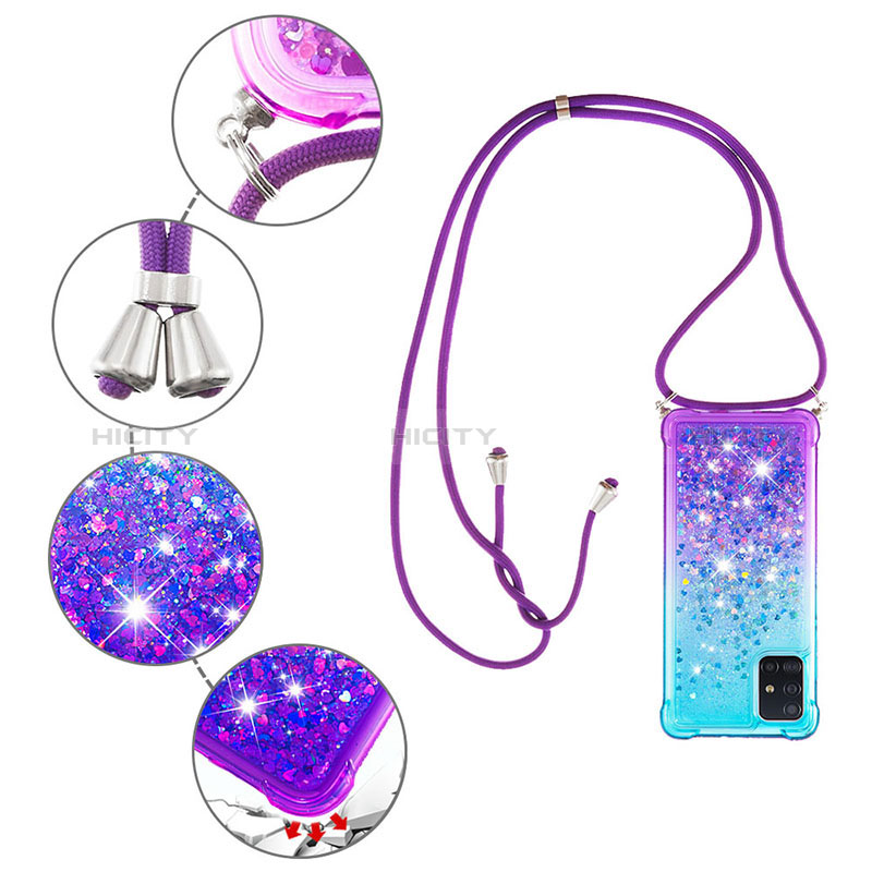 Funda Silicona Carcasa Goma Bling-Bling con Acollador Cordon Lanyard S01 para Samsung Galaxy A71 5G