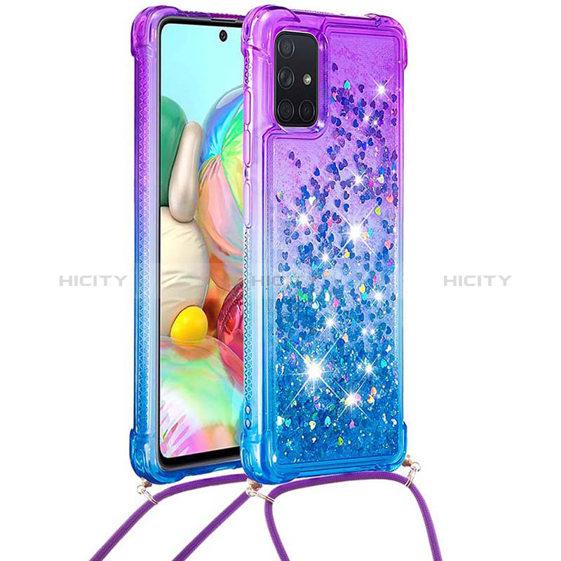 Funda Silicona Carcasa Goma Bling-Bling con Acollador Cordon Lanyard S01 para Samsung Galaxy A71 5G Morado