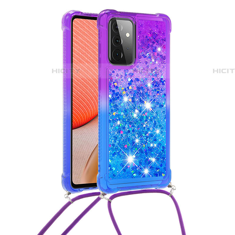 Funda Silicona Carcasa Goma Bling-Bling con Acollador Cordon Lanyard S01 para Samsung Galaxy A72 4G Morado