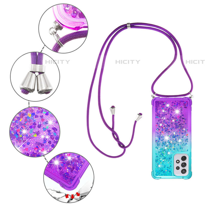 Funda Silicona Carcasa Goma Bling-Bling con Acollador Cordon Lanyard S01 para Samsung Galaxy A73 5G