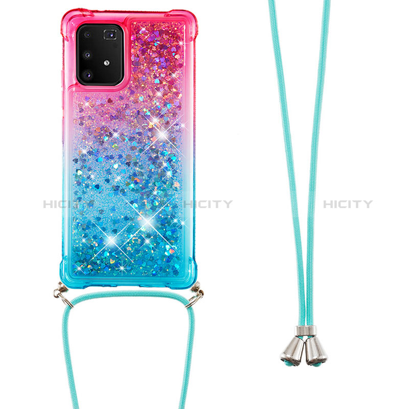 Funda Silicona Carcasa Goma Bling-Bling con Acollador Cordon Lanyard S01 para Samsung Galaxy A91