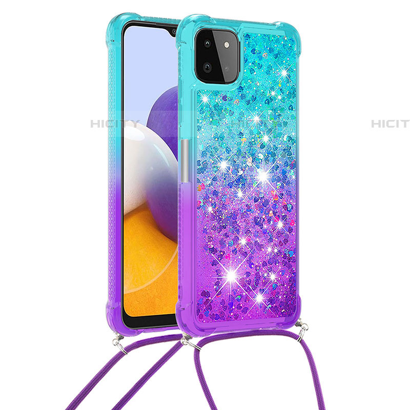 Funda Silicona Carcasa Goma Bling-Bling con Acollador Cordon Lanyard S01 para Samsung Galaxy F42 5G