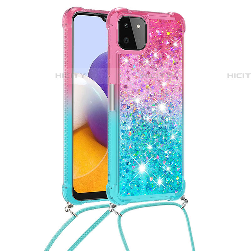 Funda Silicona Carcasa Goma Bling-Bling con Acollador Cordon Lanyard S01 para Samsung Galaxy F42 5G