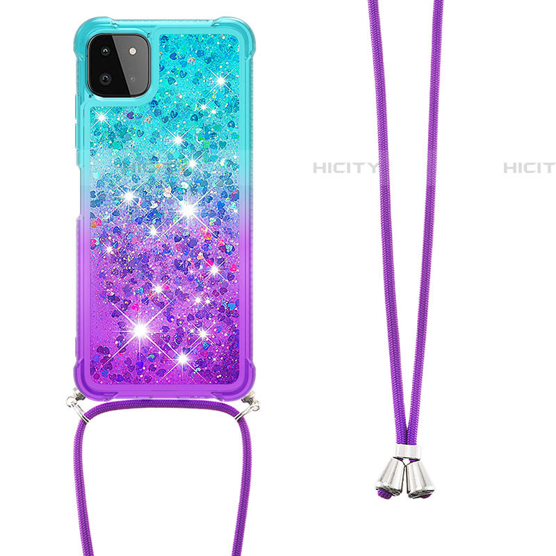 Funda Silicona Carcasa Goma Bling-Bling con Acollador Cordon Lanyard S01 para Samsung Galaxy F42 5G