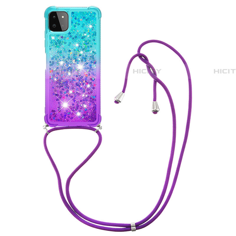 Funda Silicona Carcasa Goma Bling-Bling con Acollador Cordon Lanyard S01 para Samsung Galaxy F42 5G