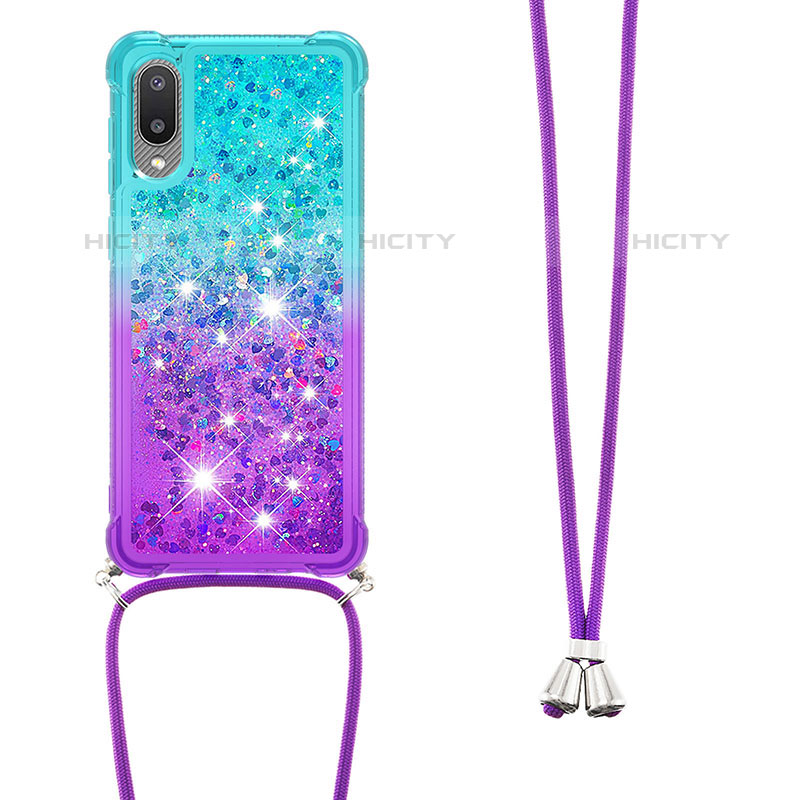 Funda Silicona Carcasa Goma Bling-Bling con Acollador Cordon Lanyard S01 para Samsung Galaxy M02